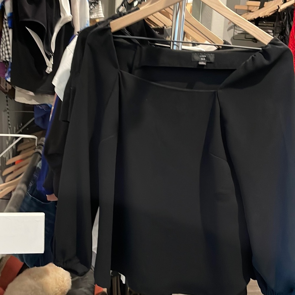 Jcrew 365 black long sleeve crepe square neck blouse size 12